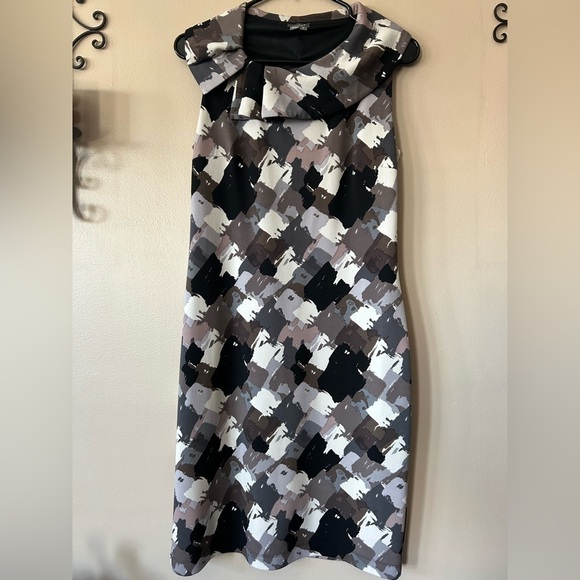Muse Sleeveless Black & Grey Abstract Sheath Dress Size 8 - Picture 1 of 11